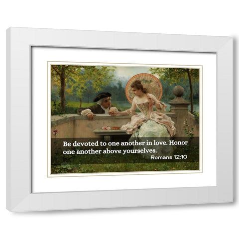 Bible Verse Quote Romans 12:10, Federico Andreotti - An in Love Conversation in Park White Modern Wood Framed Art Print with Double Matting by ArtsyQuotes