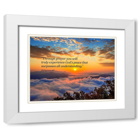 Bible Verse Quote Philippians 4:7 White Modern Wood Framed Art Print with Double Matting by ArtsyQuotes