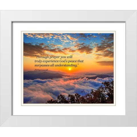 Bible Verse Quote Philippians 4:7 White Modern Wood Framed Art Print with Double Matting by ArtsyQuotes