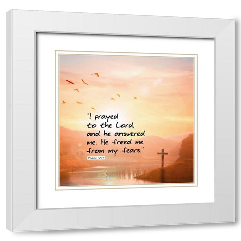 Bible Verse Quote Psalm 34:4 White Modern Wood Framed Art Print with Double Matting by ArtsyQuotes