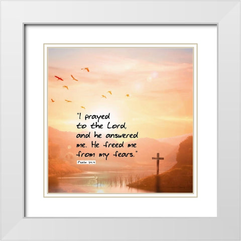 Bible Verse Quote Psalm 34:4 White Modern Wood Framed Art Print with Double Matting by ArtsyQuotes