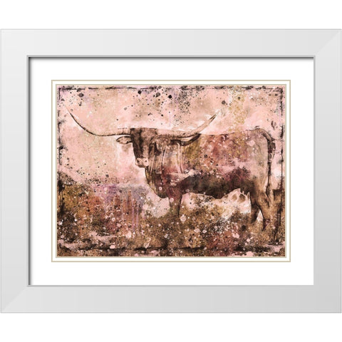 Long Horn ocher tint White Modern Wood Framed Art Print with Double Matting by Wiley, Marta