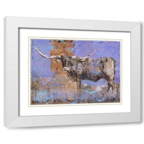 Long Horn Dark Blue White Modern Wood Framed Art Print with Double Matting by Wiley, Marta