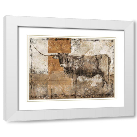 Long Horn Original White Modern Wood Framed Art Print with Double Matting by Wiley, Marta