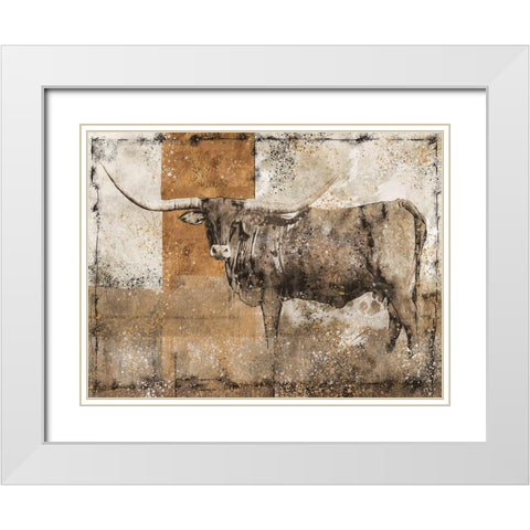 Long Horn Original White Modern Wood Framed Art Print with Double Matting by Wiley, Marta