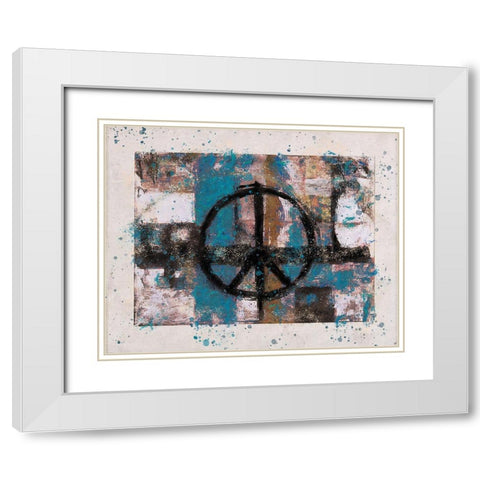 Teal PEACE White Modern Wood Framed Art Print with Double Matting by Wiley, Marta