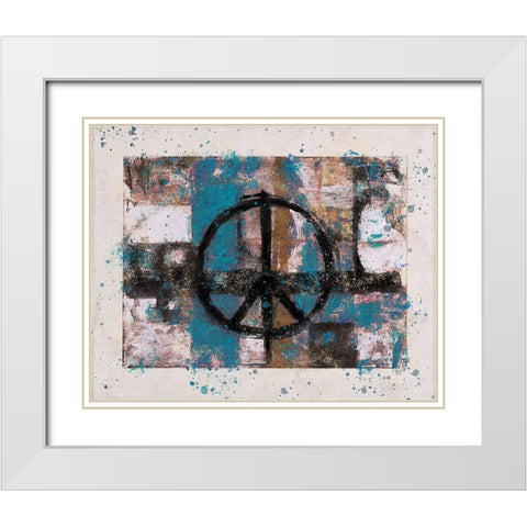 Teal PEACE White Modern Wood Framed Art Print with Double Matting by Wiley, Marta