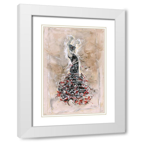 Flamenco On Linen White Modern Wood Framed Art Print with Double Matting by Wiley, Marta