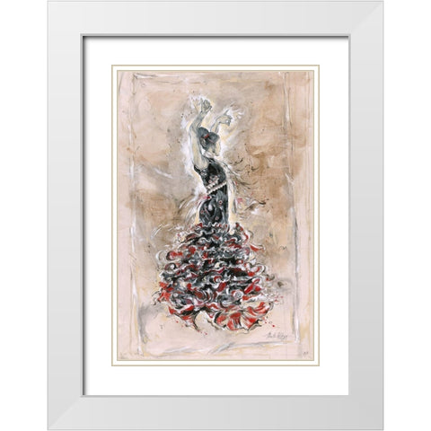 Flamenco On Linen White Modern Wood Framed Art Print with Double Matting by Wiley, Marta