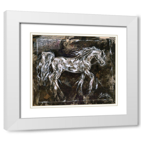 White Horse Different Border White Modern Wood Framed Art Print with Double Matting by Wiley, Marta