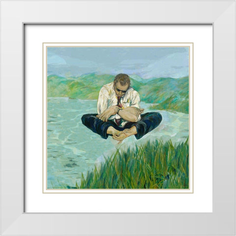 Hands and Feet Man White Modern Wood Framed Art Print with Double Matting by Wiley, Marta