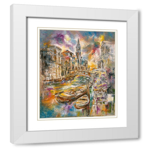 Golden Venice Colorful White Modern Wood Framed Art Print with Double Matting by Wiley, Marta