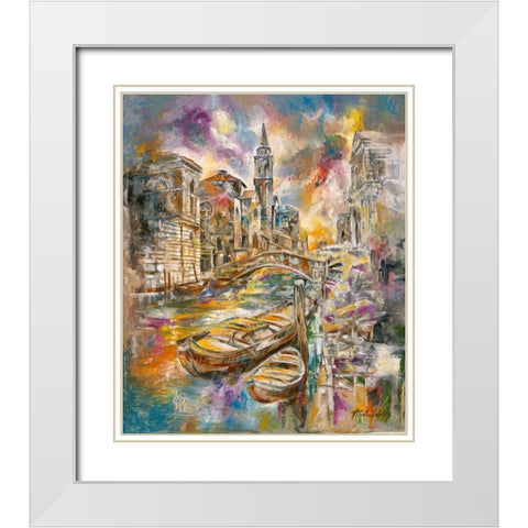 Golden Venice Colorful White Modern Wood Framed Art Print with Double Matting by Wiley, Marta