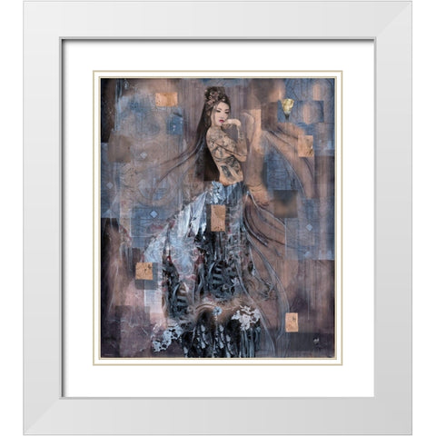 Geisha Tattoo II White Modern Wood Framed Art Print with Double Matting by Wiley, Marta
