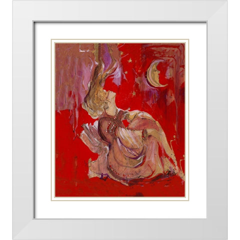 Moon Glow - Red White Modern Wood Framed Art Print with Double Matting by Wiley, Marta
