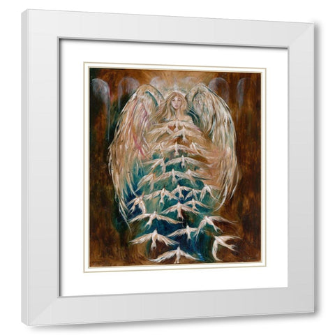 Angel of Doves White Modern Wood Framed Art Print with Double Matting by Wiley, Marta