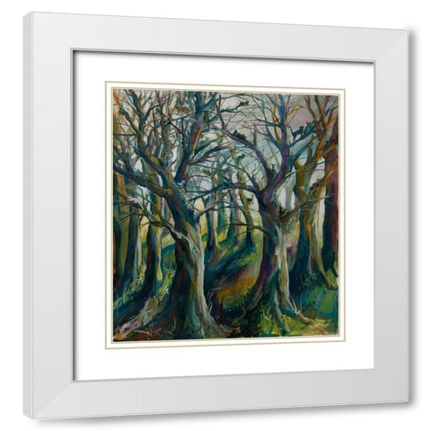 Cats in the forest White Modern Wood Framed Art Print with Double Matting by Wiley, Marta