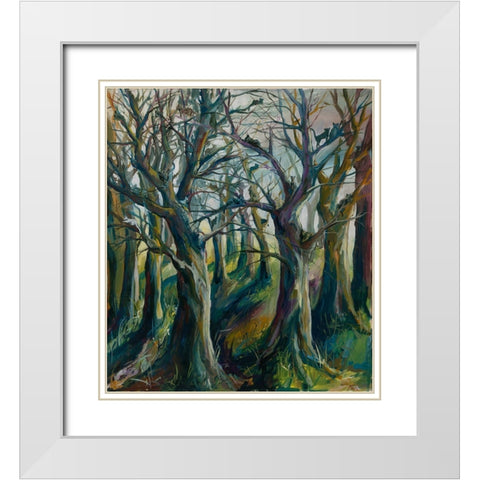 Cats in the forest White Modern Wood Framed Art Print with Double Matting by Wiley, Marta