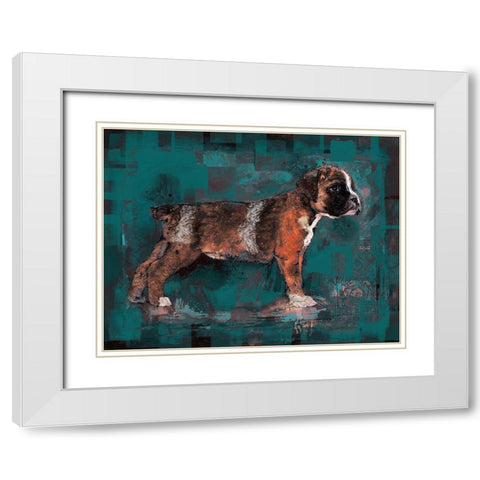 Teal Pup White Modern Wood Framed Art Print with Double Matting by Wiley, Marta