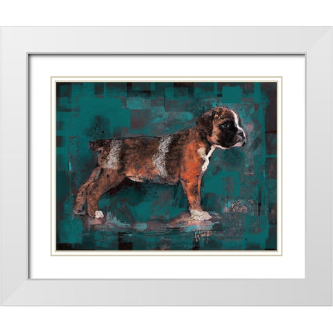 Teal Pup White Modern Wood Framed Art Print with Double Matting by Wiley, Marta