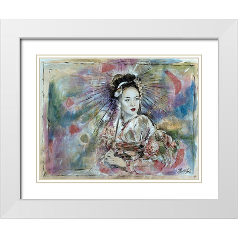 Geisha- Light White Modern Wood Framed Art Print with Double Matting by Wiley, Marta