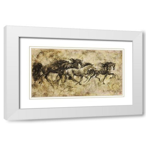 Horses Running I White Modern Wood Framed Art Print with Double Matting by Wiley, Marta