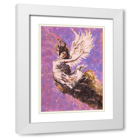 Pink Angel Falling I White Modern Wood Framed Art Print with Double Matting by Wiley, Marta