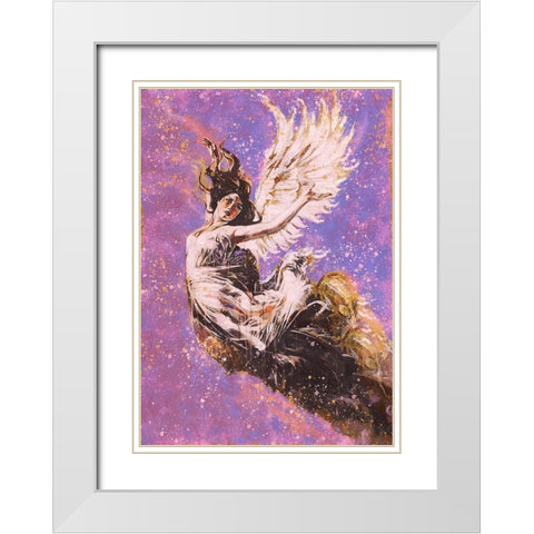 Pink Angel Falling I White Modern Wood Framed Art Print with Double Matting by Wiley, Marta