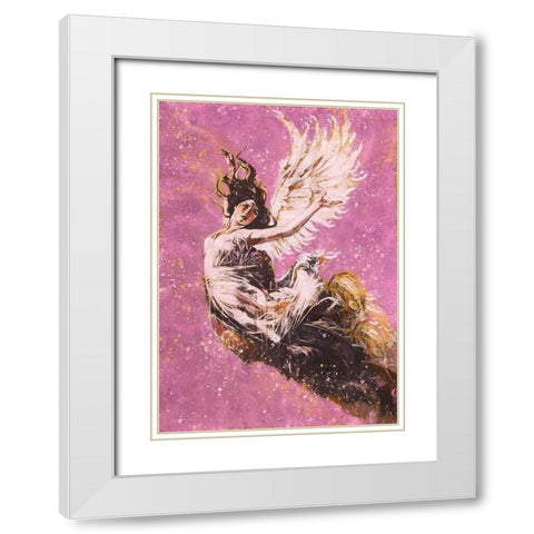 Pink Angel Falling II White Modern Wood Framed Art Print with Double Matting by Wiley, Marta