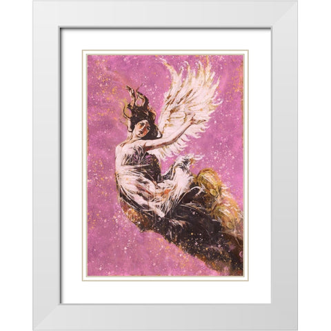 Pink Angel Falling II White Modern Wood Framed Art Print with Double Matting by Wiley, Marta