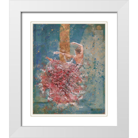 Temple Dancer blue White Modern Wood Framed Art Print with Double Matting by Wiley, Marta
