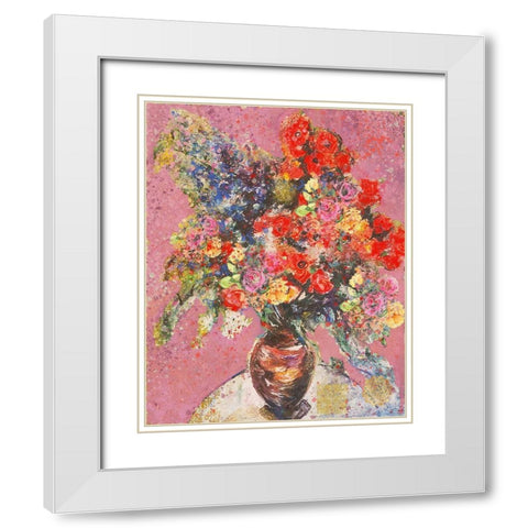 Pink And Orange Floral White Modern Wood Framed Art Print with Double Matting by Wiley, Marta