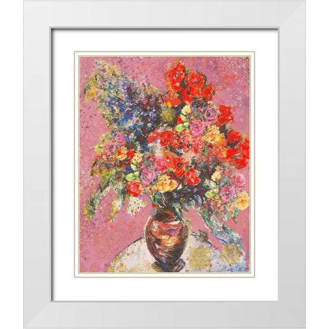 Pink And Orange Floral White Modern Wood Framed Art Print with Double Matting by Wiley, Marta