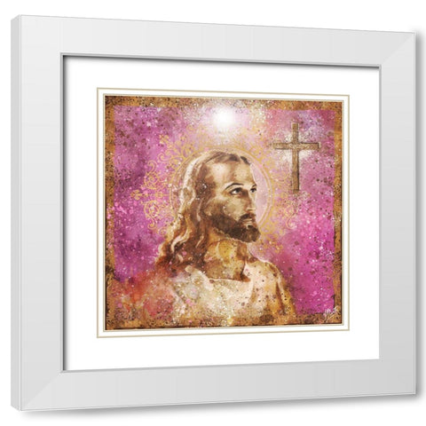 Jesus Rock Star Pink White Modern Wood Framed Art Print with Double Matting by Wiley, Marta