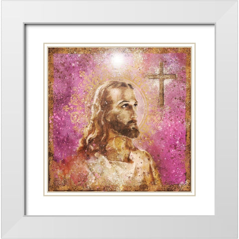 Jesus Rock Star Pink White Modern Wood Framed Art Print with Double Matting by Wiley, Marta