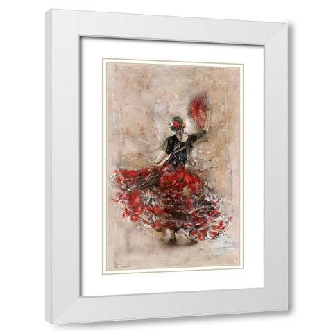Flamenco with fan White Modern Wood Framed Art Print with Double Matting by Wiley, Marta