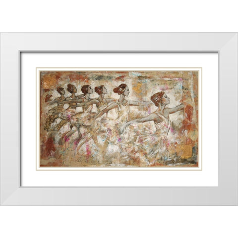 Ballerinas Golden White Modern Wood Framed Art Print with Double Matting by Wiley, Marta