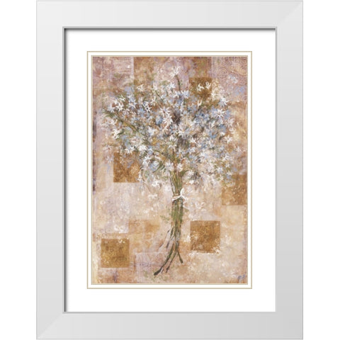 Blue Flowers White Modern Wood Framed Art Print with Double Matting by Wiley, Marta