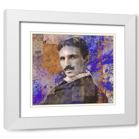 Tesla Blue White Modern Wood Framed Art Print with Double Matting by Wiley, Marta