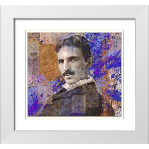 Tesla Blue White Modern Wood Framed Art Print with Double Matting by Wiley, Marta