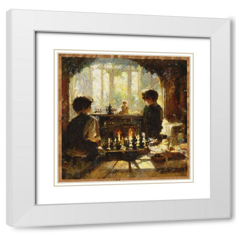 Chess players I White Modern Wood Framed Art Print with Double Matting by Wiley, Marta