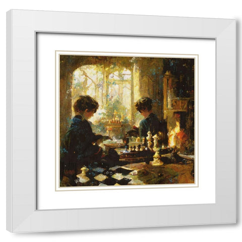 Chess players III White Modern Wood Framed Art Print with Double Matting by Wiley, Marta