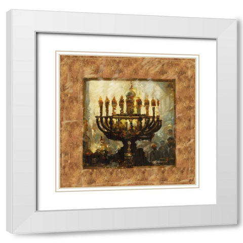 Abstract Menorah II White Modern Wood Framed Art Print with Double Matting by Wiley, Marta