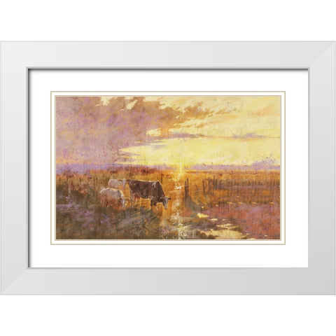 Golden Cows White Modern Wood Framed Art Print with Double Matting by Wiley, Marta
