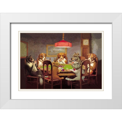 Poker Dogs: A Friend in Need, 1903 White Modern Wood Framed Art Print with Double Matting by Coolidge, C.M.