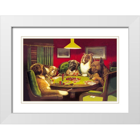 Poker Dogs: A Bold Bluff, 1903 White Modern Wood Framed Art Print with Double Matting by Coolidge, C.M.