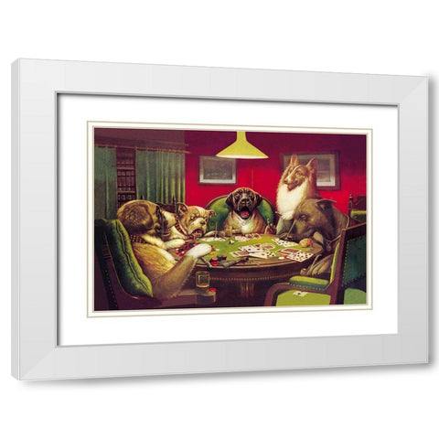 Poker Dogs: Stun, Shock and the Win, 1903 White Modern Wood Framed Art Print with Double Matting by Coolidge, C.M.