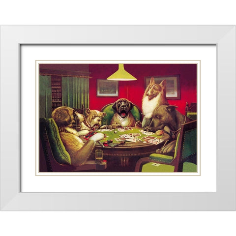 Poker Dogs: Stun, Shock and the Win, 1903 White Modern Wood Framed Art Print with Double Matting by Coolidge, C.M.