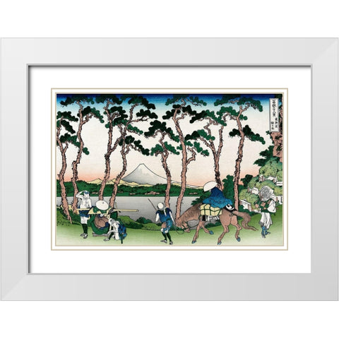 Hodogaya on the Tokaido Road, 1830 White Modern Wood Framed Art Print with Double Matting by Hokusai