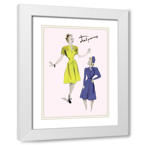 Knee-Length Dresses in Blue and Yellow, 1947 White Modern Wood Framed Art Print with Double Matting by Unknown